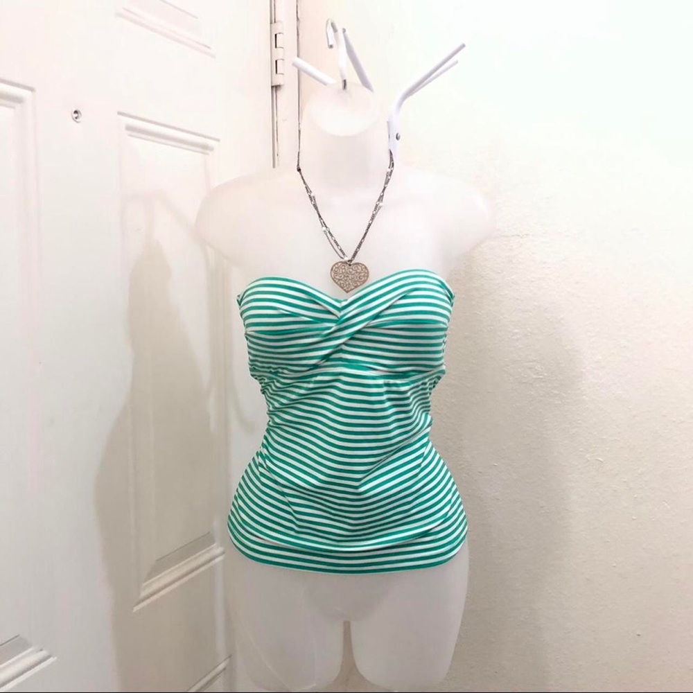 Y2K Green White Striped Tube bikini top strapless tankini swimsuit sweetheart